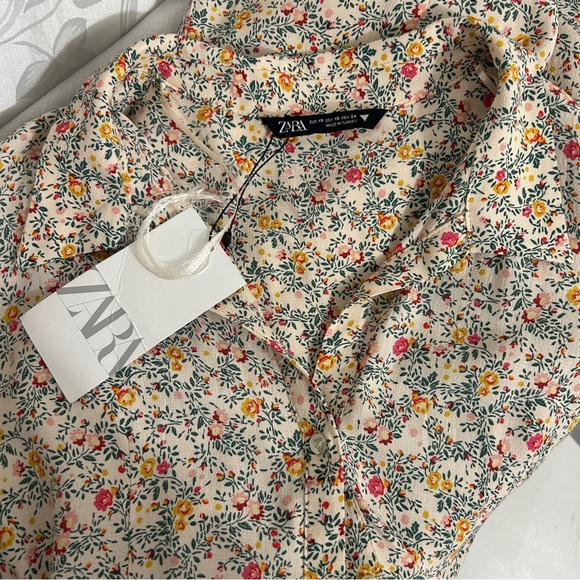 NWT ZARA Vintage Cream Floral Motif Short Sleeved Summer Midi Bodycon Dress - Picture 10 of 10